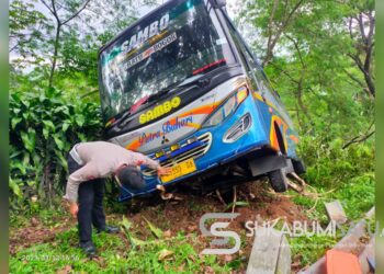 Waduh! Bus Sambo Trayek Palabuhanratu-Bogor Hampir Terjun ke Jurang di Cicurug Sukabumi, Begini Kondisi Penumpang