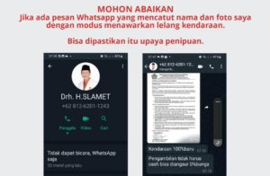 Waspada! Nama dan Foto Drh Slamet Dicatut Penipu Modus Lelang Kendaraan via Whatsapp