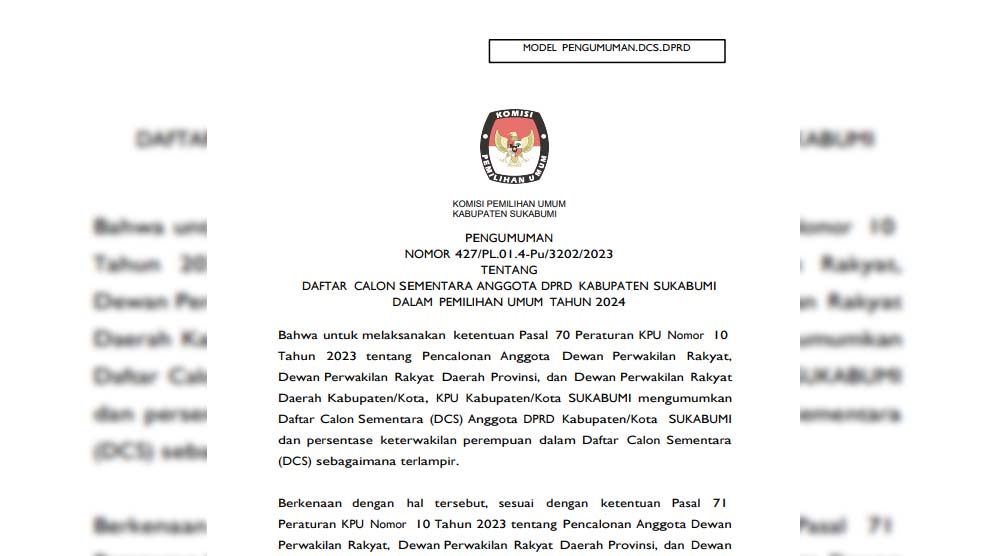 Unduh di Sini! KPU Umumkan DCS Pileg 2024 Kabupaten Sukabumi 