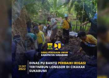 Dinas PU Kabupaten Sukabumi Bantu Perbaiki Saluran Irigasi Tertimbun Longsor di Cikakak