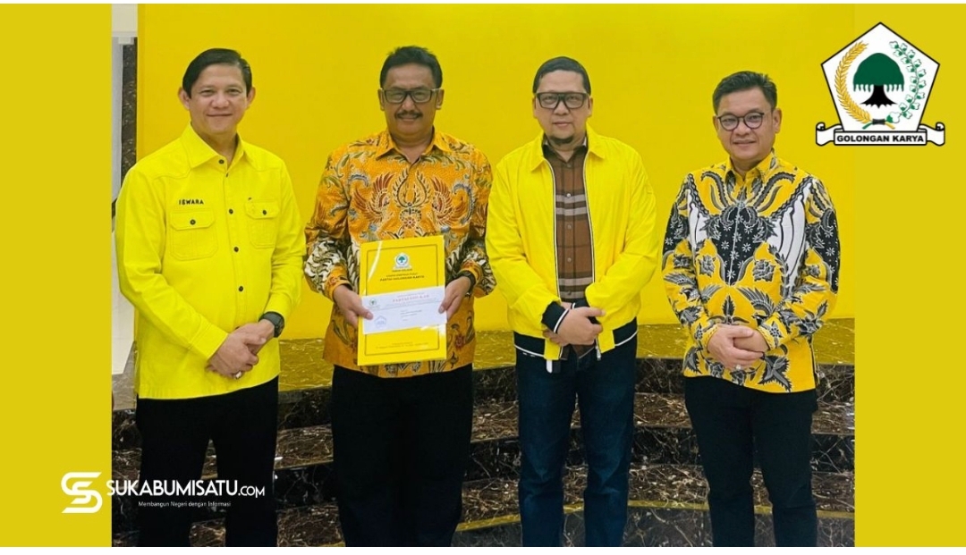 Asep Japar bersama Pengurus DPD Partai Golkar, saat penyerahan SK Pilkada Sukabumi. Kamis, 1/8/24.