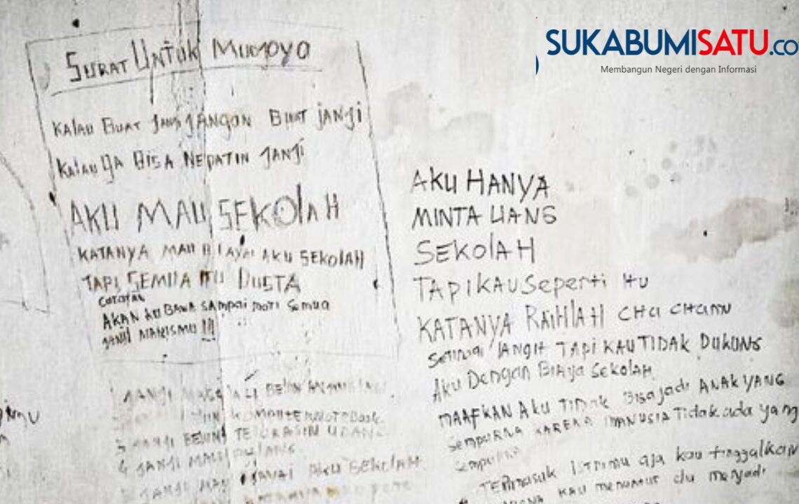 Tulisan di dinding yang diduga wasiat Ibu dan Anak yang mayatnya di temukan dirumahnya. Cimahi, KBB.