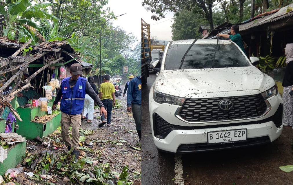 Pohon Tumbang Timpa Kios dan Kendaraan di Cibadak, Tak Ada Korban Jiwa