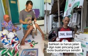 Tak Punya Beras, Disabilitas Hidupi Sang Ibu dari Bola Jahitannya