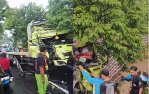 Dua Truk Terlibat Tabrakan di Jalan Pelabuhan II Cikembar, Lalu Lintas Macet Total