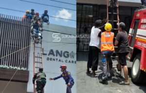 Evakuasi Warga Tersengat Listrik di Atap Ruko Parungkuda, Petugas Damkar Bergerak Cepat