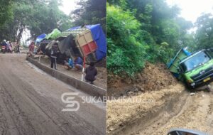 Overload dan Abaikan Larangan, Mobil Tambang Ganggu Perbaikan Jalan Provinsi di Jampang Tengah