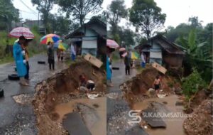 Jalan Amblas di Cibadak Akibat Longsor, Empat KK Mengungsi dan Enam Rumah Terancam