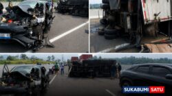 Kecelakaan di Tol Bocimi KM 71: Truk Wingbox Asal Cianjur Terguling Usai Tabrakan dengan BYD, Sopir Dilarikan ke RS Sekarwangi