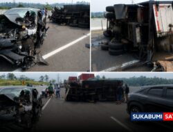 Kecelakaan di Tol Bocimi KM 71: Truk Wingbox Asal Cianjur Terguling Usai Tabrakan dengan BYD, Sopir Dilarikan ke RS Sekarwangi